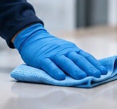 Desinfectie met handschoen en reinigingsdoek